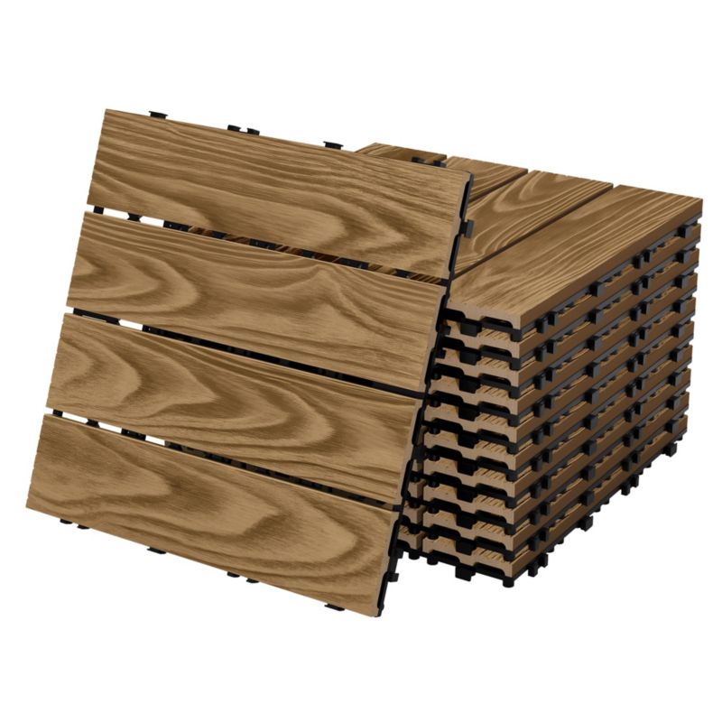 Płytki tarasowe ECD Germany WPC 30x30 cm teak wygląd drewna panele podłogowe system klik odpływ wodny kafelki balkon ogród 55 szt.