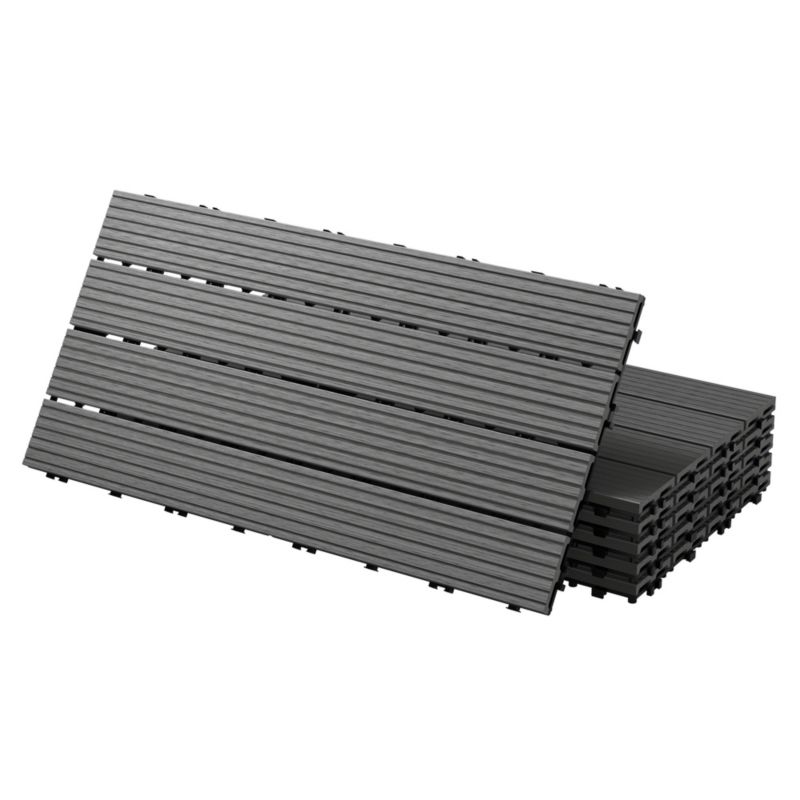 Płytki tarasowe ECD Germany WPC 60x30 cm antracytowy podłogowe drewnopodobne ryflowane system klik odprowadzenie wody 18 szt.