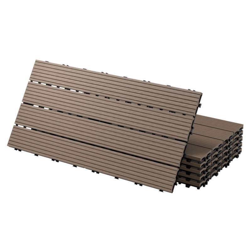 Płytki tarasowe ECD Germany WPC 60x30 cm ciemnobrązowy podłogowe drewnopodobne ryflowane system klik odprowadzenie wody 18 szt.
