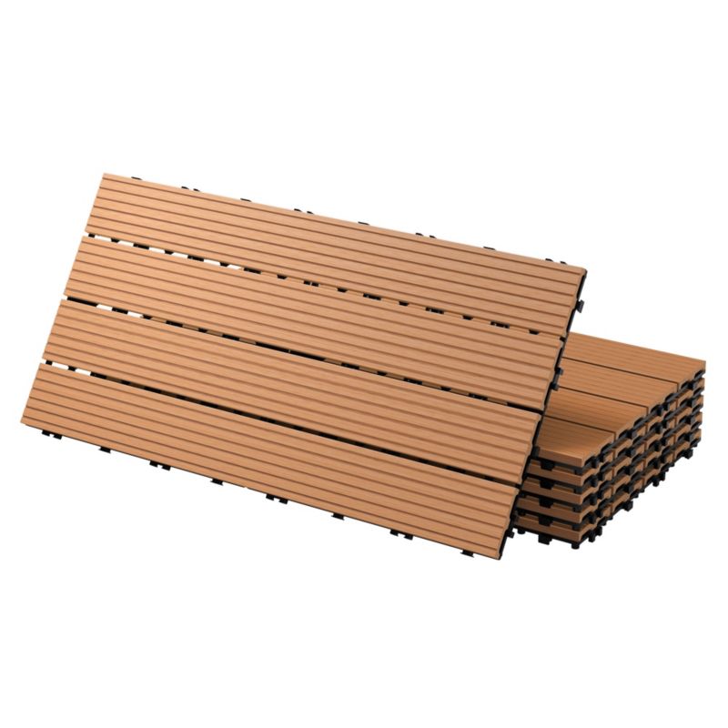 Płytki tarasowe ECD Germany WPC 60x30 cm jasnobrązowe podłogowe drewnopodobne ryflowane system klik odprowadzenie wody 6 szt.