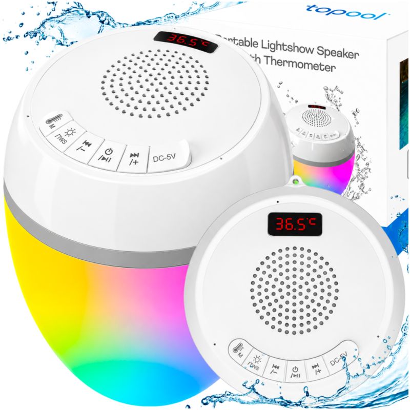 Pływający głośnik basenowy IP68 Topool HK703, LED z termometrem i Bluetooth 5.3, 5W, 1 szt.