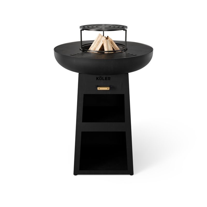 Palenisko Grill Ogrodowy Köler Herd X1 Black Duża Plancha 61 cm Stalowy Ruszt 29 cm Półki na Drewno Szuflada na Popiół 1szt.