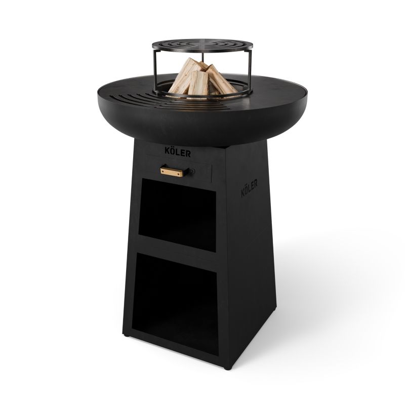 Palenisko Grill Ogrodowy Köler Herd X1 Black Duża Plancha 61 cm Stalowy Ruszt 29 cm Półki na Drewno Szuflada na Popiół 1szt.
