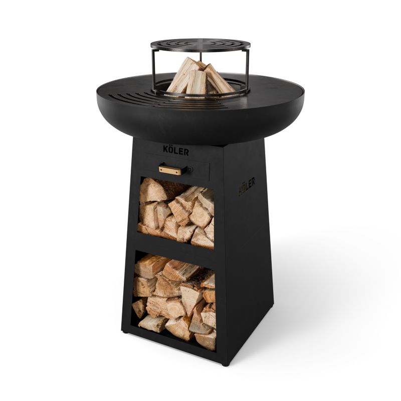 Palenisko Grill Ogrodowy Köler Herd X1 Black Duża Plancha 61 cm Stalowy Ruszt 29 cm Półki na Drewno Szuflada na Popiół 1szt.