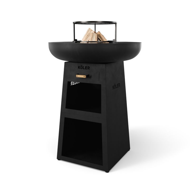 Palenisko Grill Ogrodowy Köler Herd X1 Black Duża Plancha 61 cm Stalowy Ruszt 29 cm Półki na Drewno Szuflada na Popiół 1szt.