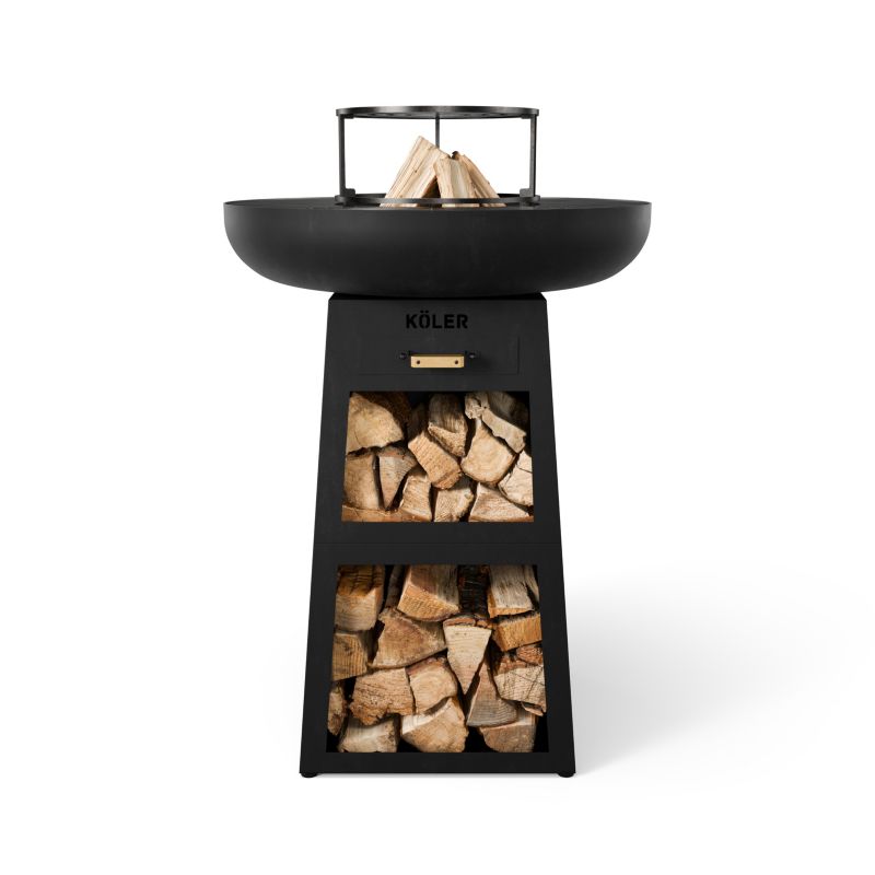 Palenisko Grill Ogrodowy Köler Herd X1 Black Duża Plancha 61 cm Stalowy Ruszt 29 cm Półki na Drewno Szuflada na Popiół 1szt.