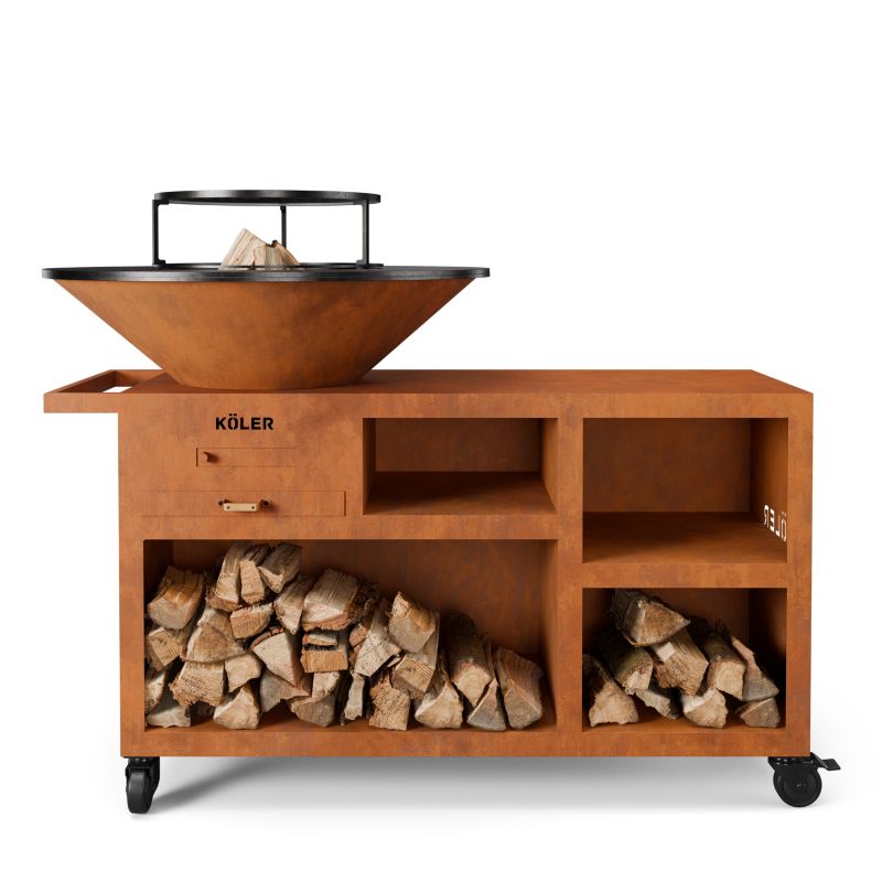 Palenisko ogrodowe 100cm GRILL Koler Herd X5 Stal Corten Półki Kółka Ruszt 1 szt.