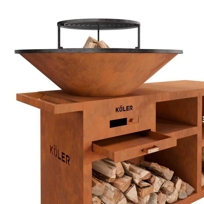 Palenisko ogrodowe 100cm GRILL Koler Herd X5 Stal Corten Półki Kółka Ruszt 1 szt.