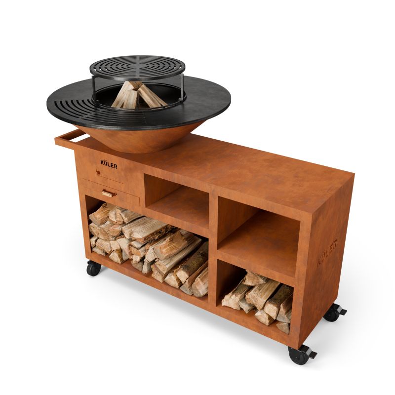 Palenisko ogrodowe 100cm GRILL Koler Herd X5 Stal Corten Półki Kółka Ruszt 1 szt.
