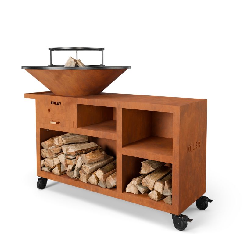 Palenisko ogrodowe 100cm GRILL Koler Herd X5 Stal Corten Półki Kółka Ruszt 1 szt.