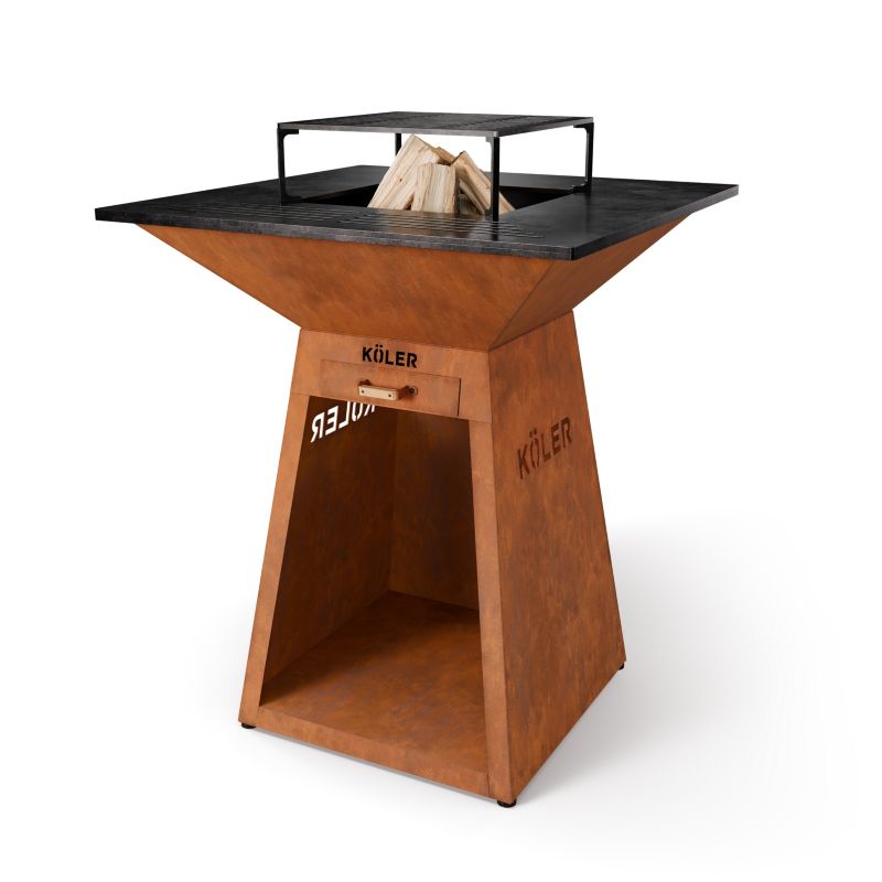 Palenisko ogrodowe 80cm z grillem Koler Herd X4 Stal Corten Ruszt Półka 1 szt.