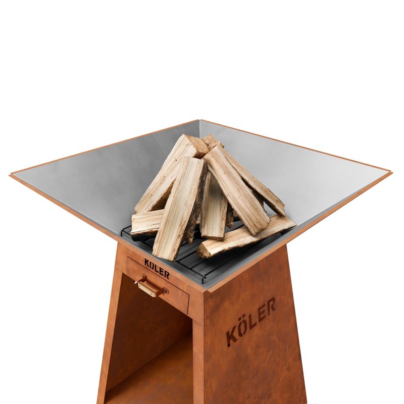 Palenisko ogrodowe 80cm z grillem Koler Herd X4 Stal Corten Ruszt Półka 1 szt.