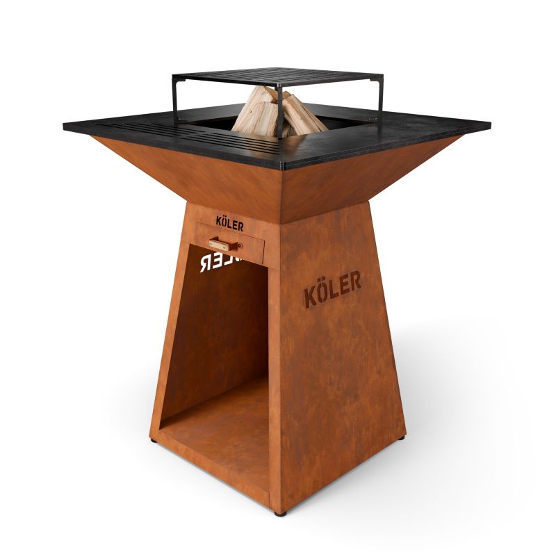 Palenisko ogrodowe 80cm z grillem Koler Herd X4 Stal Corten Ruszt Półka 1 szt.