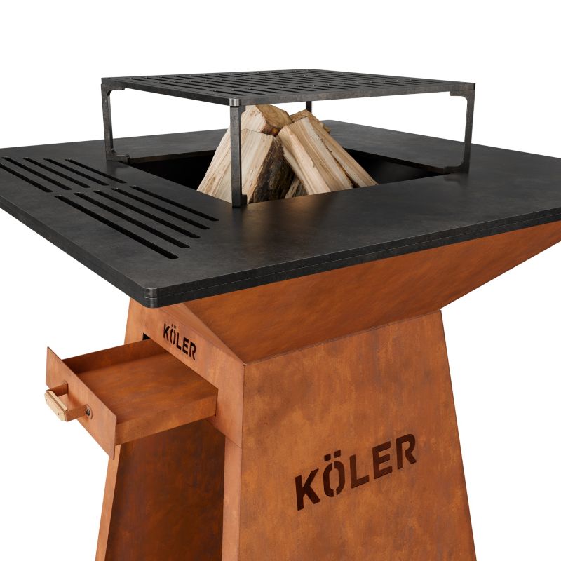 Palenisko ogrodowe 80cm z grillem Koler Herd X4 Stal Corten Ruszt Półka 1 szt.