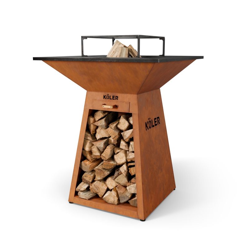 Palenisko ogrodowe 80cm z grillem Koler Herd X4 Stal Corten Ruszt Półka 1 szt.