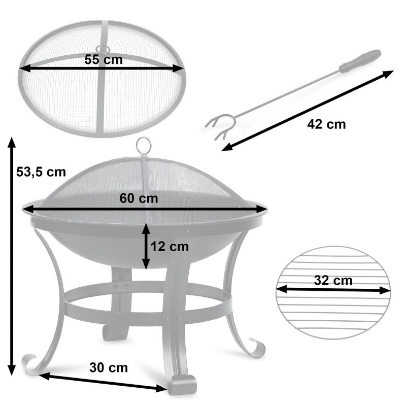 Palenisko ogrodowe Berdsen BD-880 na ognisko grill 60 cm z uchwytami 1 szt.