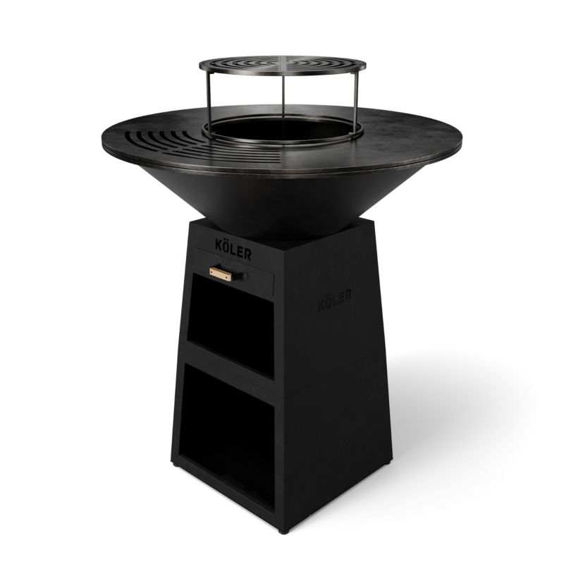 Palenisko Ogrodowe Köler HERD X2 Black Grill Plancha 80 cm Ruszt 38 cm Półki Na Drewno Szuflada na Popiół Stal Matowa 1szt.