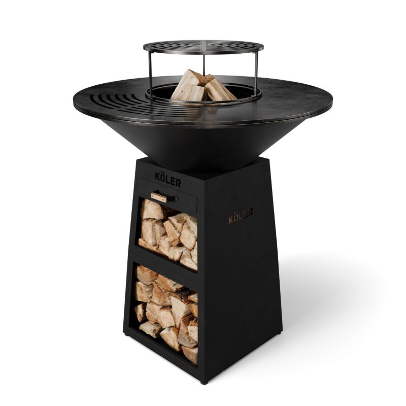 Palenisko Ogrodowe Köler HERD X2 Black Grill Plancha 80 cm Ruszt 38 cm Półki Na Drewno Szuflada na Popiół Stal Matowa 1szt.