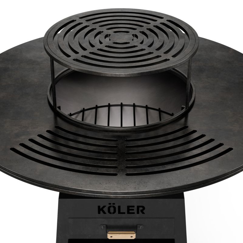 Palenisko Ogrodowe Köler HERD X2 Black Grill Plancha 80 cm Ruszt 38 cm Półki Na Drewno Szuflada na Popiół Stal Matowa 1szt.