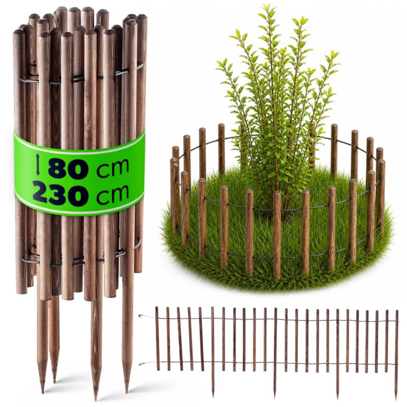 Palisada Ogrodowa KADAX 230 cm Obrzeże Płot Drewniany Trawnikowy Wbijany Brązowy 1szt.