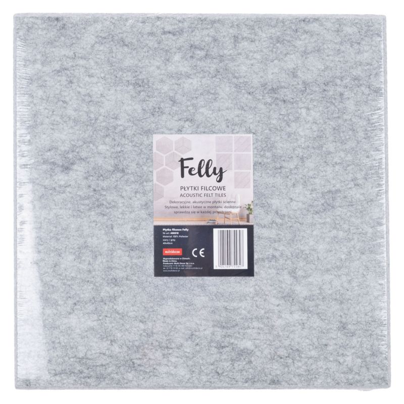 Panel filcowy ścienny dekoracyjny Multidecor Felly  40 x 40 cm  9 mm kwadrat gładki szary 2 szt.