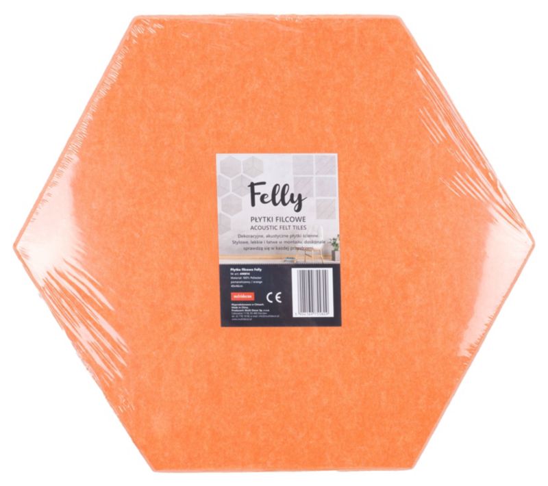 Panel filcowy ścienny dekoracyjny Multidecor Felly  40 x 46 cm  9 mm heksagon gładki pomarańczowy 2 szt.