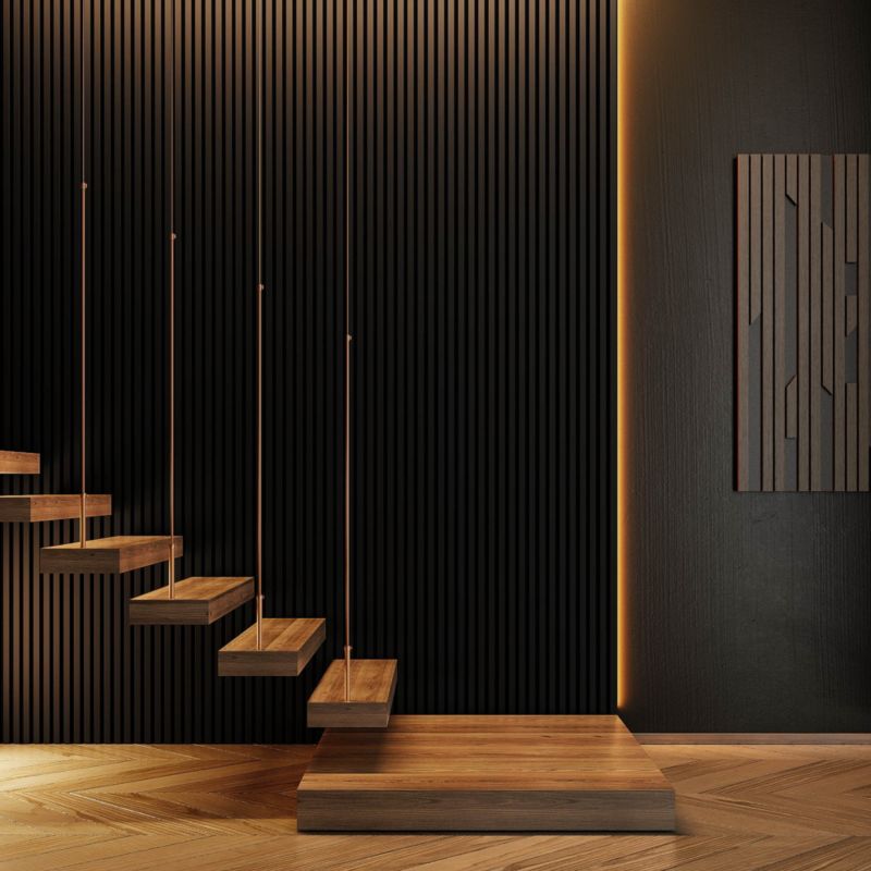 Panel lamelowy ścienny na filcu Vertical Line MDF 30 x 265 cm czarny / czarny uni