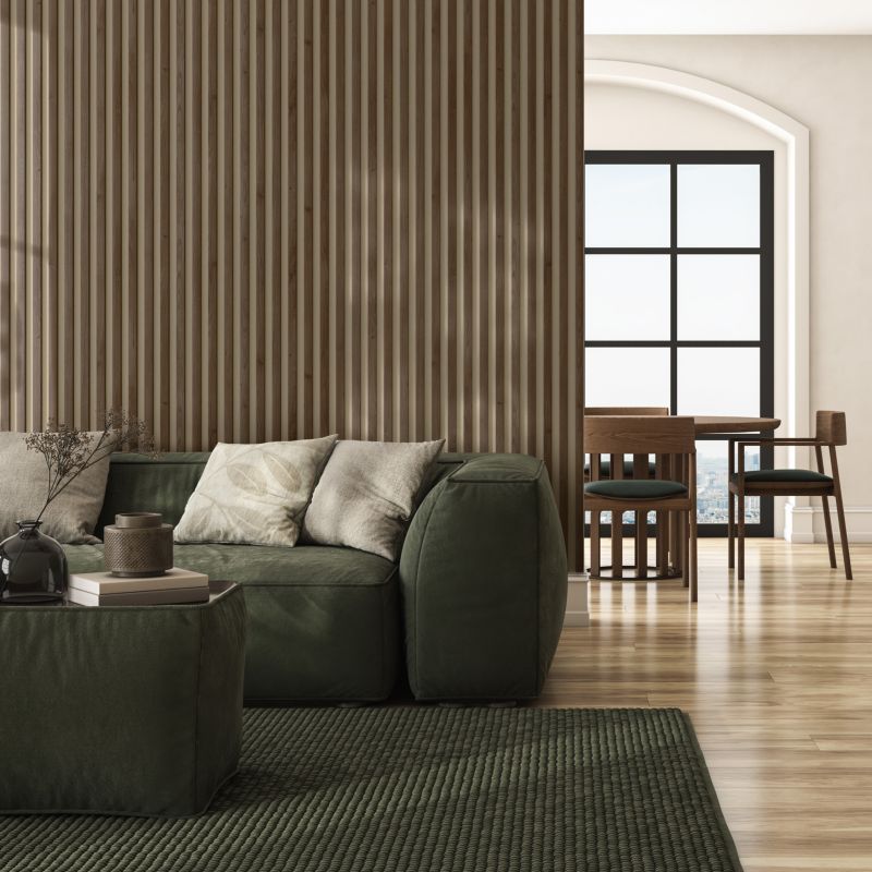 Panel lamelowy ścienny Stegu Linea Comfort MDF 265 x 24,5 x 3 cm tobacco pine / cashmere