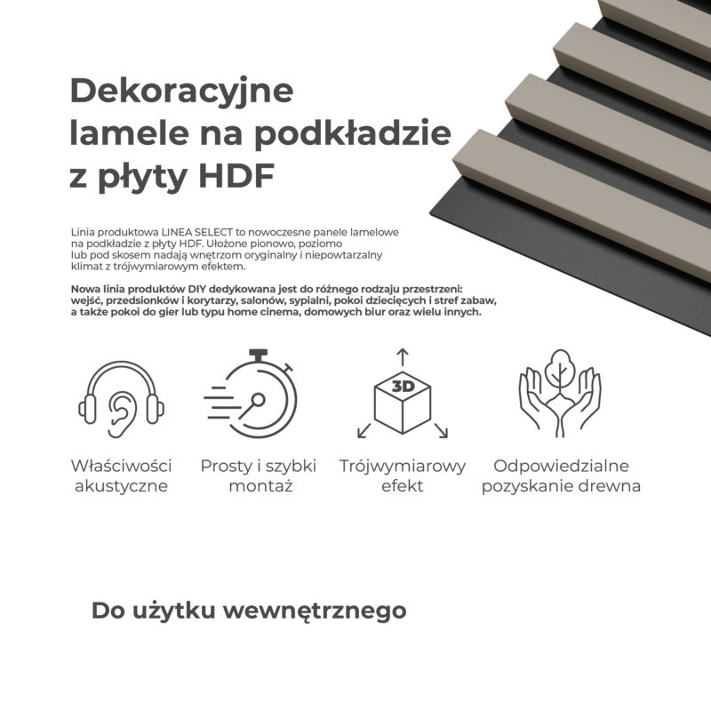 Panel lamelowy ścienny Stegu Linea Select MDF 265 x 24,5 cm kaszmir / czarny