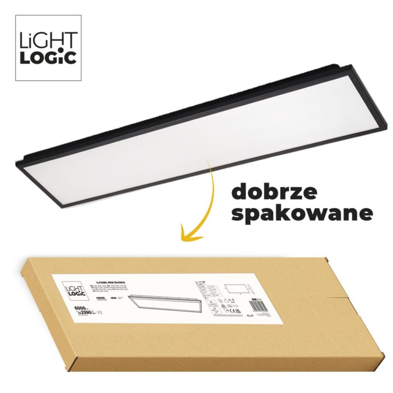 Panel LightLogic natynkowy LL 48W 30x120 B 67065 czarny sufitowy prostokątny  4000K 6000lm 1szt.