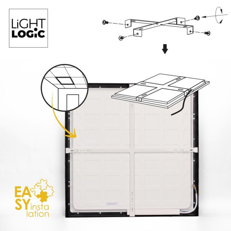 Panel LightLogic natynkowy LL PANEL 48W 60x60 B 67063 czarny kwadratowy sufitowy 4000K 48W 1szt.