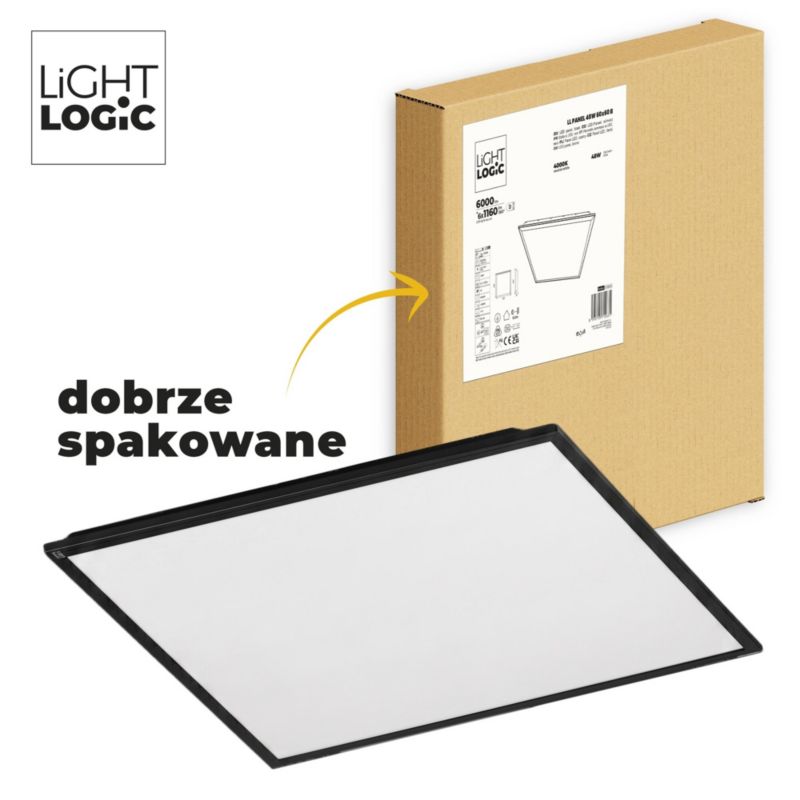 Panel LightLogic natynkowy LL PANEL 48W 60x60 B 67063 czarny kwadratowy sufitowy 4000K 48W 1szt.