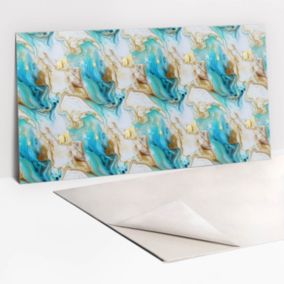 Panel samoprzylepny Tulup 100x50 cm Błękitny marmur i złoto 1 szt.