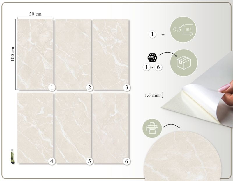 Panel samoprzylepny Tulup 100x50 cm Jasny kamień tekstura 1 szt.