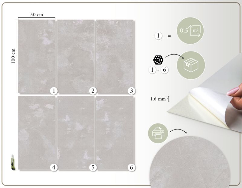 Panel samoprzylepny Tulup 100x50 cm Szara tekstura 1 szt.