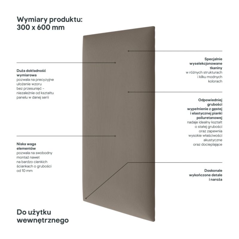 Panel ścienny tapicerowany Stegu B1 PP 60 x 30 cm ciemny beżowy sztruks