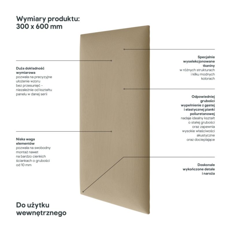 Panel ścienny tapicerowany Stegu B1 PP 60 x 30 cm jasny beżowy sztruks