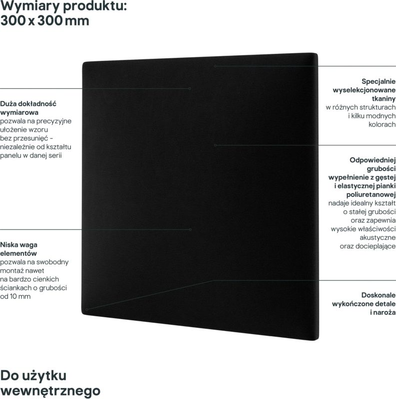 Panel ścienny tapicerowany Stegu Mollis kwadrat 30 x 30 cm czarny