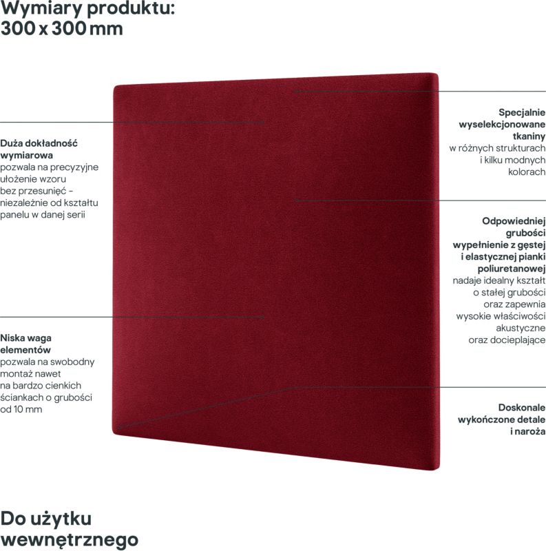 Panel ścienny tapicerowany Stegu Mollis kwadrat 30 x 30 cm czerwony