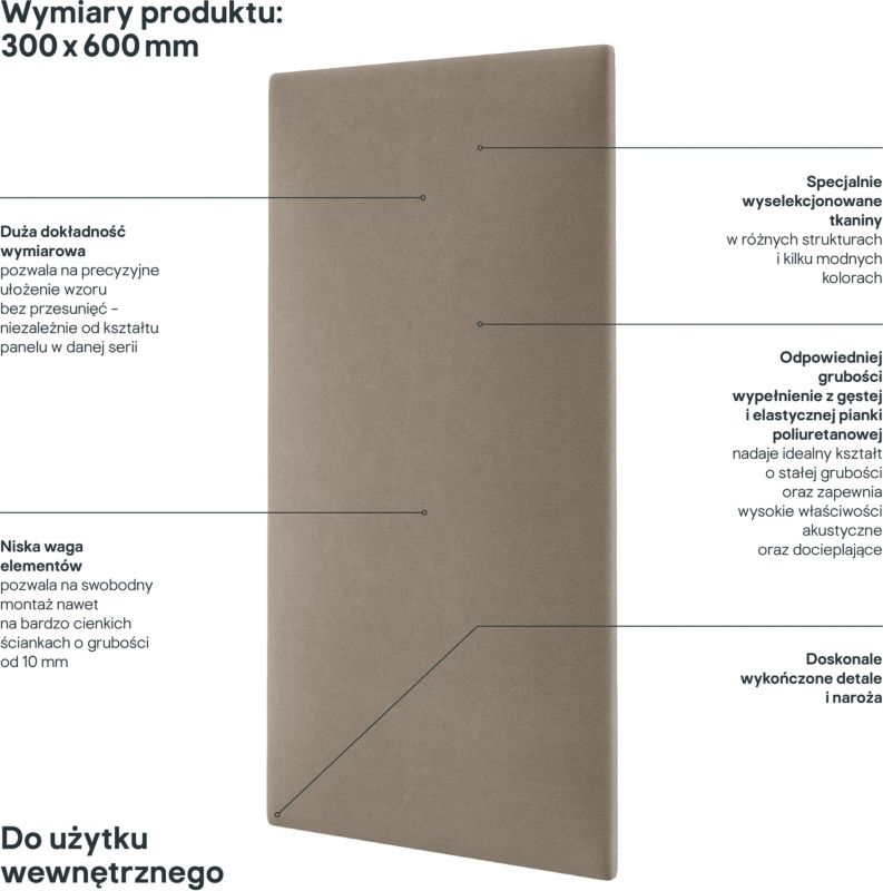 Panel ścienny tapicerowany Stegu Mollis MV09 prostokąt 60 x 30 cm beżowy