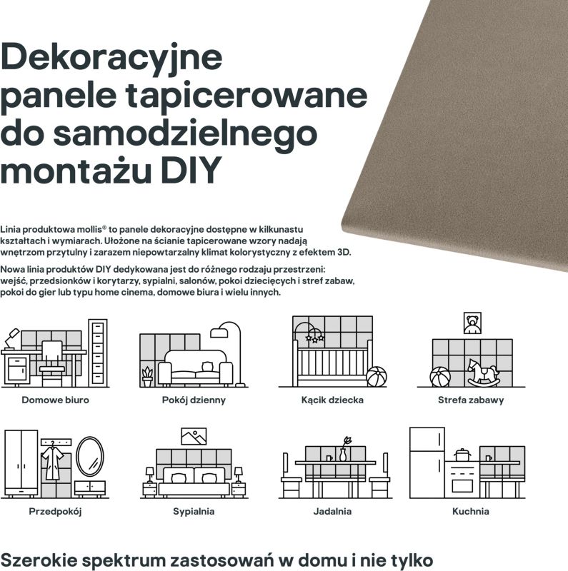 Panel ścienny tapicerowany Stegu Mollis MV09 prostokąt 60 x 30 cm beżowy