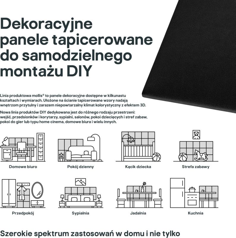 Panel ścienny tapicerowany Stegu Mollis prostokąt 60 x 30 cm czarny