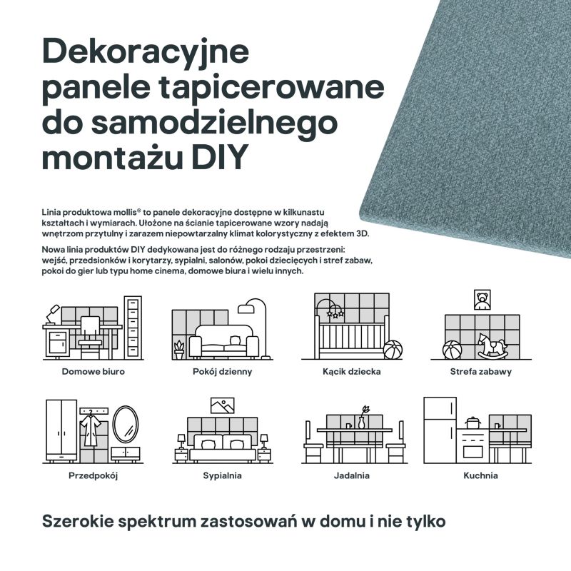 Panel ścienny tapicerowany Stegu Mollis prostokąt 60 x 30 cm jasny niebieski