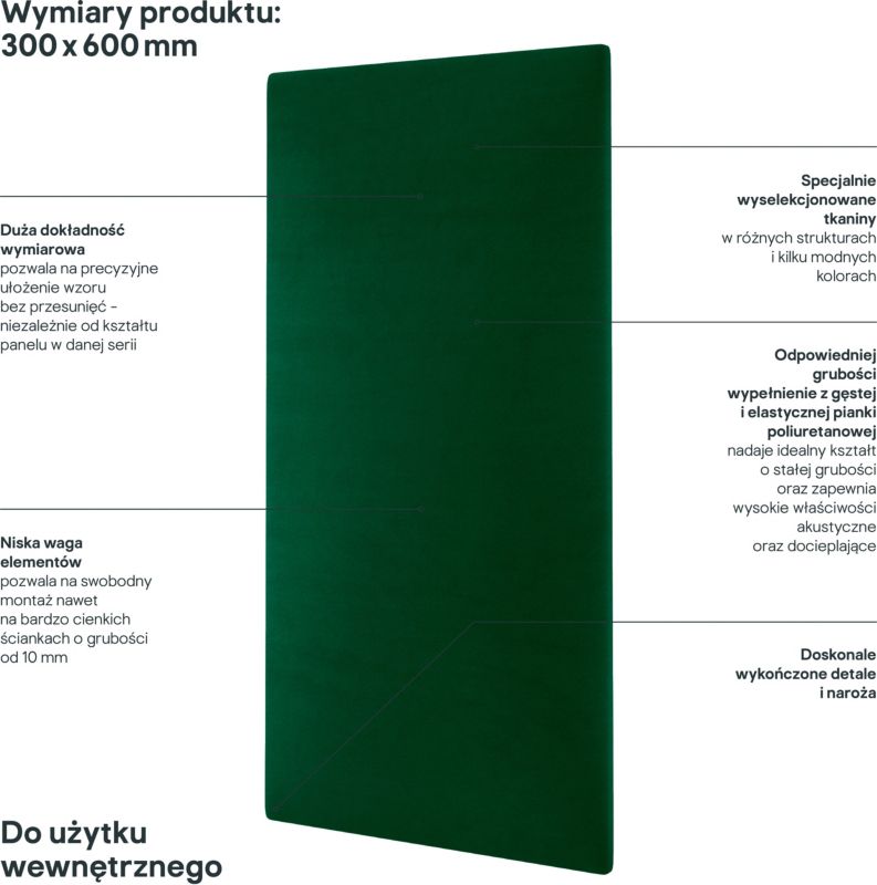 Panel ścienny tapicerowany Stegu Mollis prostokąt 60 x 30 cm zielony