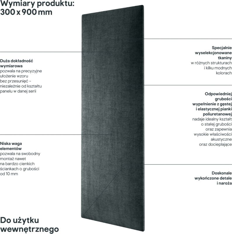 Panel ścienny tapicerowany Stegu Mollis prostokąt 90 x 30 cm antracytowy