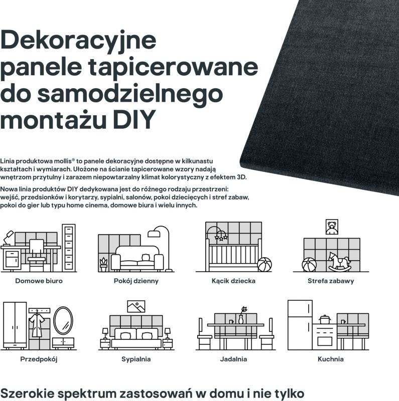 Panel ścienny tapicerowany Stegu Mollis prostokąt 90 x 30 cm antracytowy