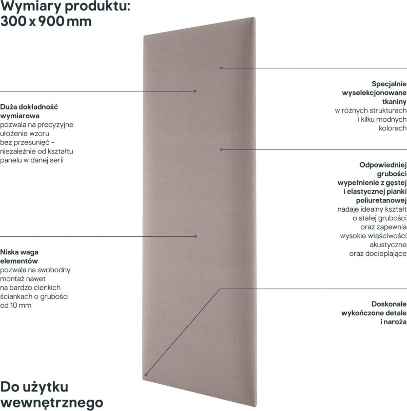 Panel ścienny tapicerowany Stegu Mollis prostokąt 90 x 30 cm beżowy