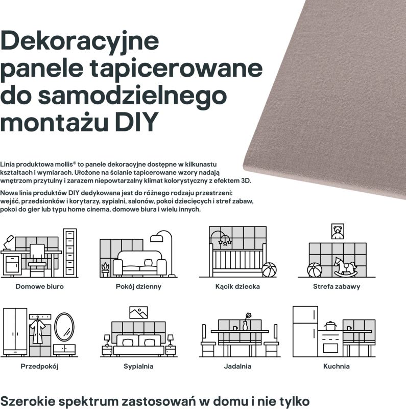 Panel ścienny tapicerowany Stegu Mollis prostokąt 90 x 30 cm beżowy