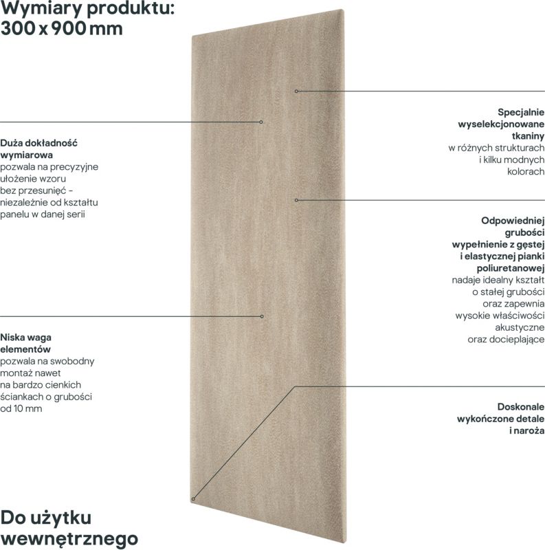 Panel ścienny tapicerowany Stegu Mollis prostokąt 90 x 30 cm jasny brąz