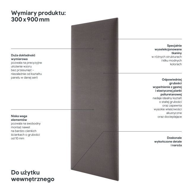 Panel ścienny tapicerowany Stegu Mollis prostokąt 90 x 30 cm szary
